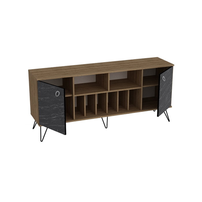 Hanah Home Consola de Mármol Nogal y Negro 180 cm Elegante y Lujosa con Múltiples Estantes para Salón y Pasillo
